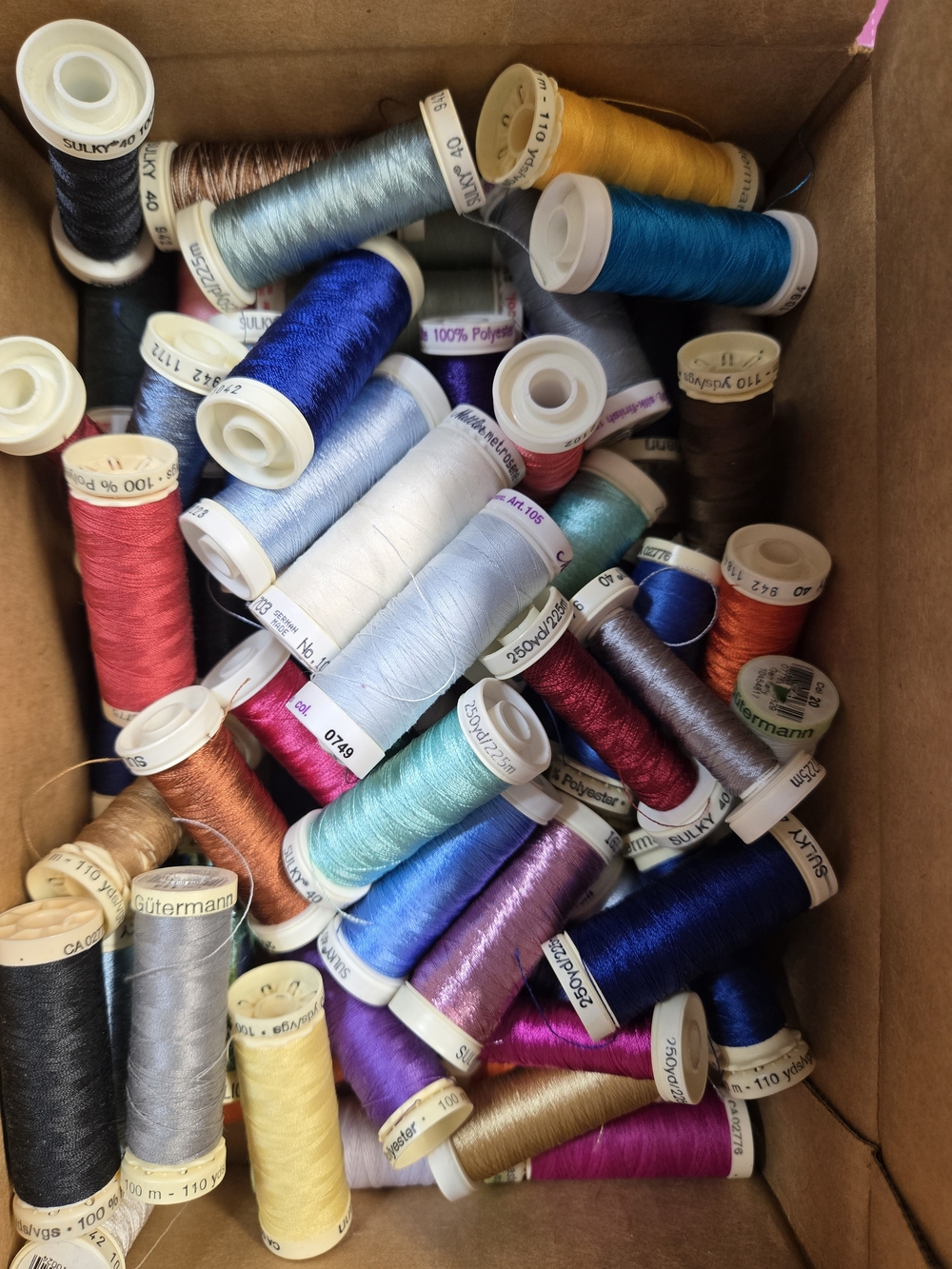 60 Assorted Sewing Thread Spools - Multi Color Most Are gutermann